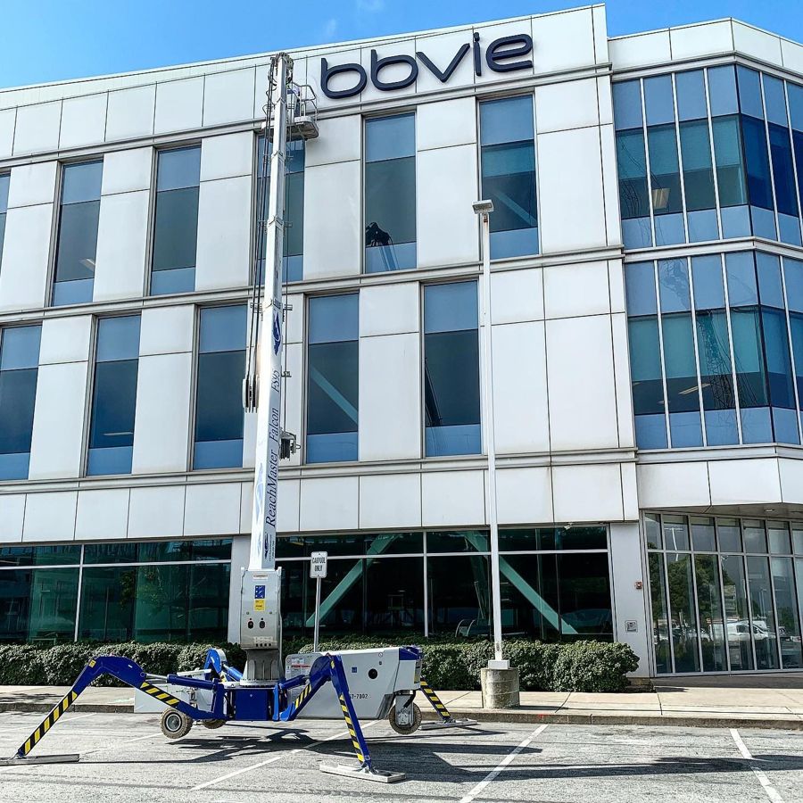 Sign removal at a biotech building in the San Francisco Bay Area